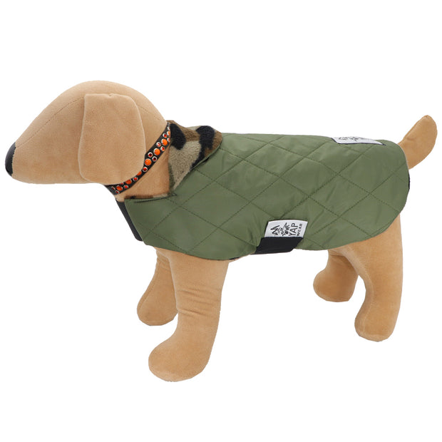 Khaki quilted waterproof Dogcoat - w/ camo lining