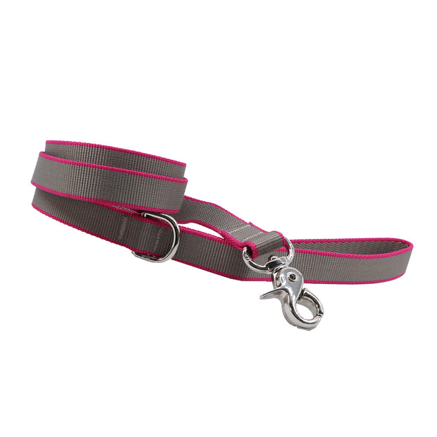 Woven dog Leash - Grey / Pink 20mm wide