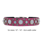 Dog Collar - Hot Pink leather with Swarovski crystals & glass Cabochons - SIZE: 10" & 14"