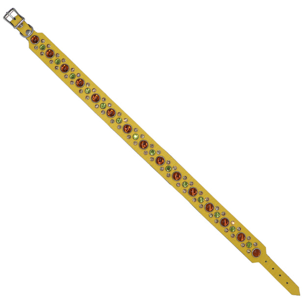 Dog Collar -Yellow w/ Swarovski crystals & glass cabochons - SIZES: 20"