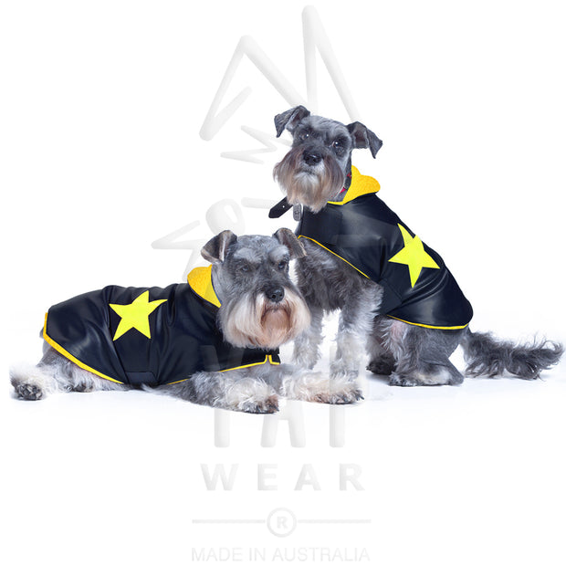 Pooch-Star Dogcoat - waterproof w/ yellow lining & yellow holographic stars