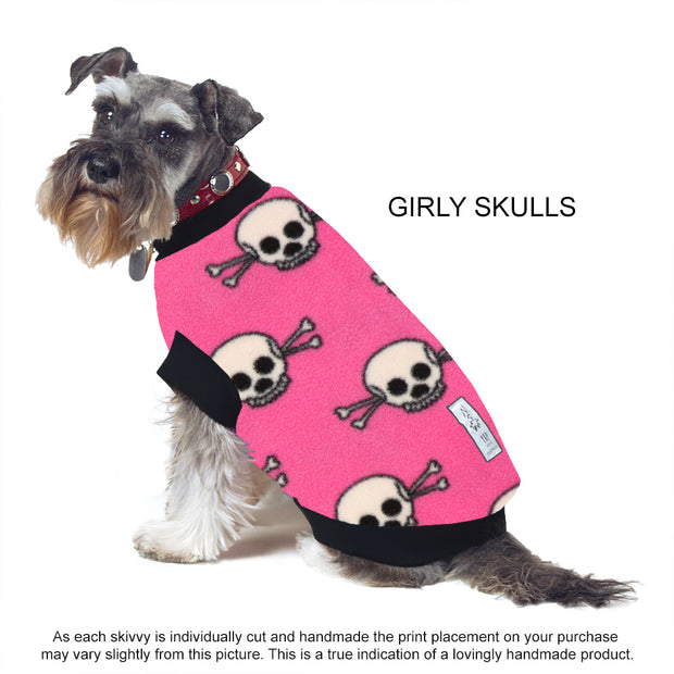 Dog Skivvy - Girly Skulls: polar fleece: made in Australia