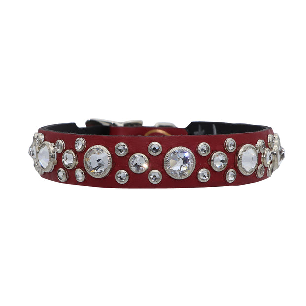 Dog Collar - Red leather with clear Swarovski crystals - Yap Wear Store Albert Park | Pet Boutique