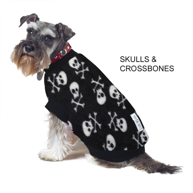 Dog Skivvy - Skulls & Crossbones Print: anti-pill polar fleece - Yap Wear Store Albert Park | Pet Boutique