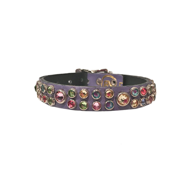 Dog collar - Grape leather with multi coloured Swarovski crystals | 1.3cm wide - SIZE 10"