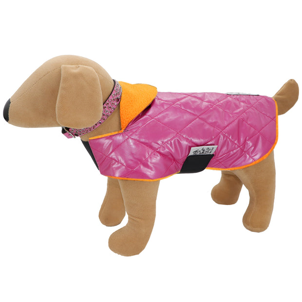 Pink quilted waterproof Dogcoat - w/ orange lining