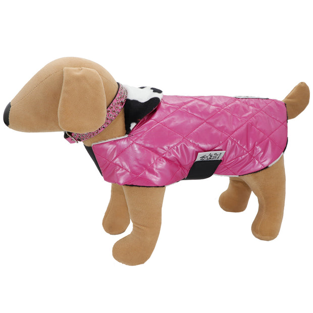 Pink quilted waterproof Dogcoat - w/ animal print lining