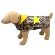Leopard print waterproof Dogcoat w/ yellow lining & yellow holographic stars