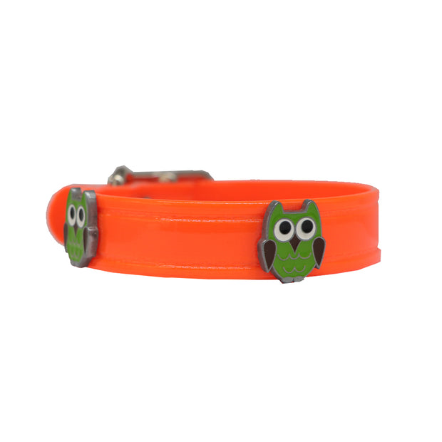 Orange Hydro waterproof dog collar with Owls - 14" ONLY