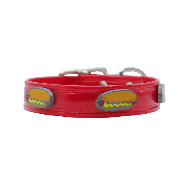 Red Hydro waterproof collar with Hot Dogs - SIZE 16" ONLY