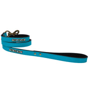 Luxury leather dog leash w/ crystals - Turquoise
