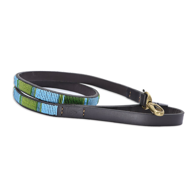 Leather Dog Leash - Handrafted in Africa - Green, Blue