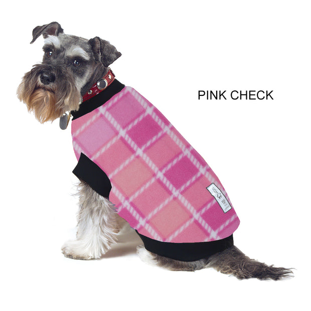 Dog Skivvy -  Pink tartan polar fleece: made in Australia