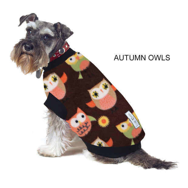 Dog Skivvy -  Autumn owls: polar fleece: made in Australia
