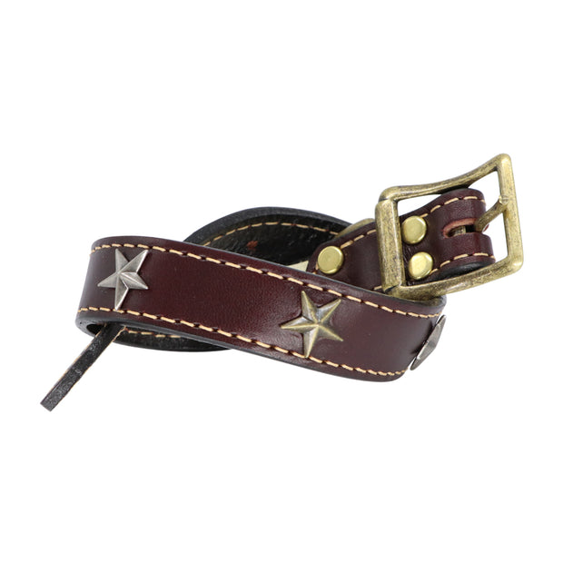 Star studded leather dog collar - Chocolate