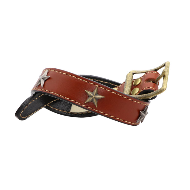 Star studded leather dog collar - Tan