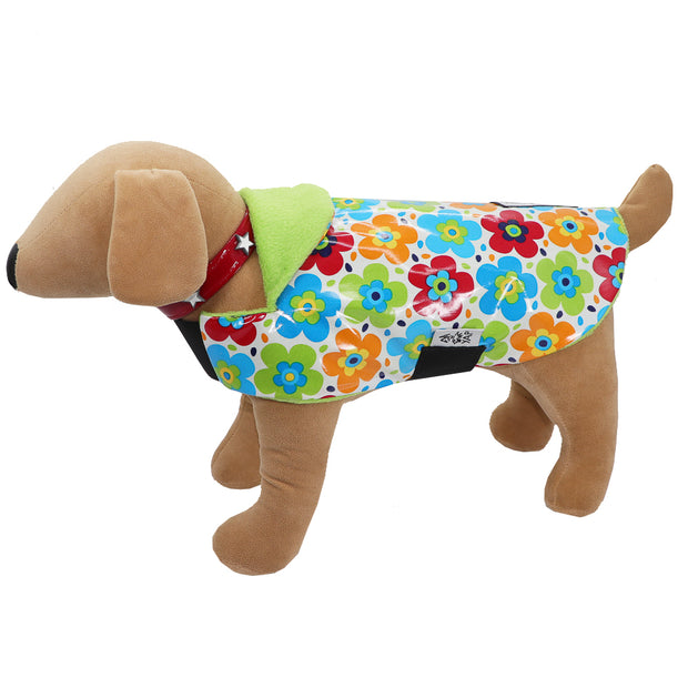 Flower Power waterproof Dogcoat - w/ lime lining