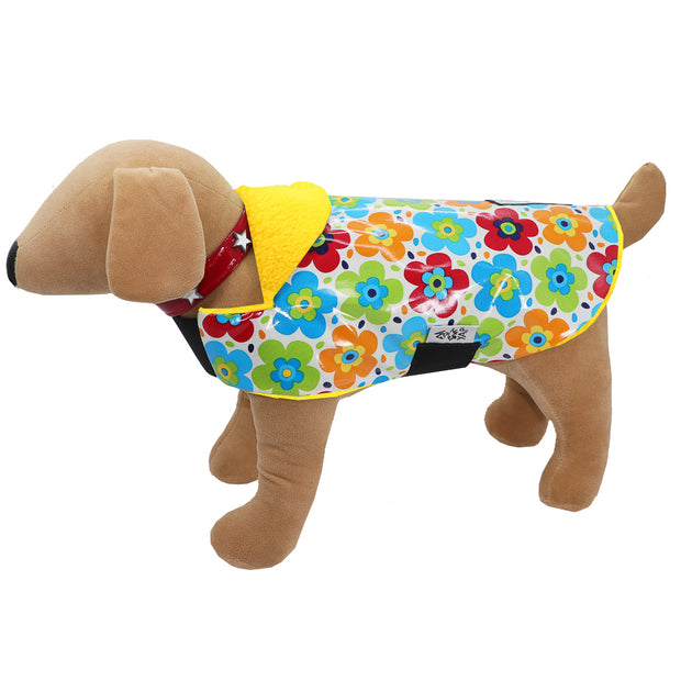 Flower Power waterproof Dogcoat w/ yellow lining