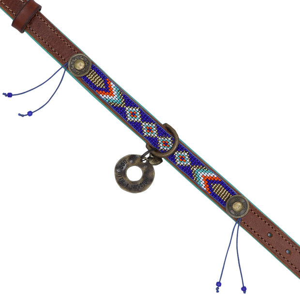 Leather dog collar: - Blue & jade beaded - Yap Wear Store Albert Park | Pet Boutique
