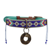 Leather dog collar: - Blue & jade beaded - Yap Wear Store Albert Park | Pet Boutique