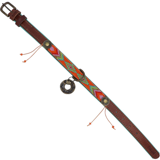 Leather dog collar - Orange, green & gold beaded - Yap Wear Store Albert Park | Pet Boutique