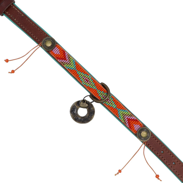 Leather dog collar - Orange, green & gold beaded - Yap Wear Store Albert Park | Pet Boutique