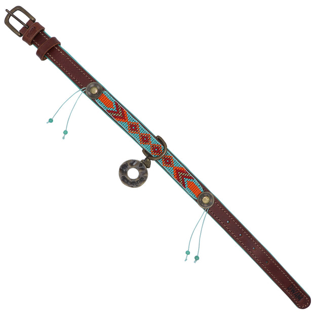 Leather dog collar:  Jade & orange beaded - Yap Wear Store Albert Park | Pet Boutique