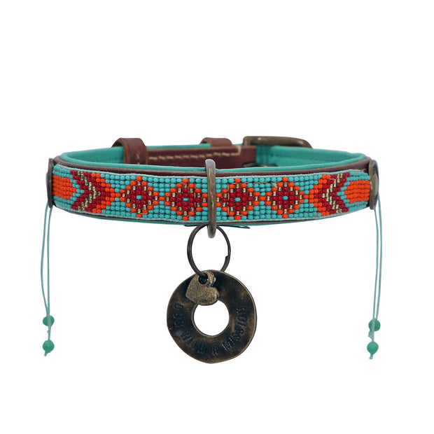 Leather dog collar:  Jade & orange beaded - Yap Wear Store Albert Park | Pet Boutique