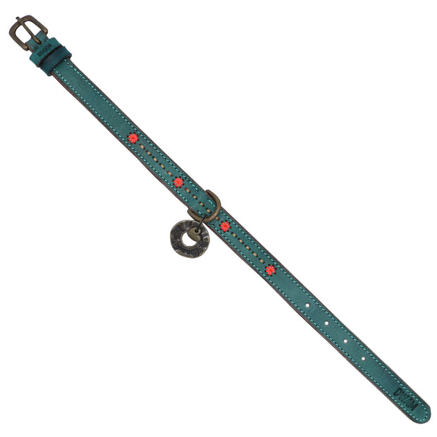 Leather dog collar: jade w/ decorative stitching - Yap Wear Store Albert Park | Pet Boutique
