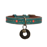 Leather dog collar: jade w/ decorative stitching - Yap Wear Store Albert Park | Pet Boutique