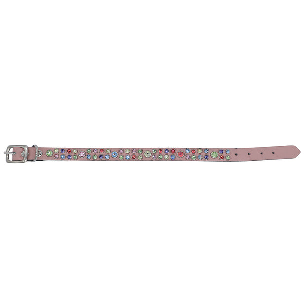 Dog collar - Soft Pink leather with multi coloured Swarovski crystals - SIZE: 10"