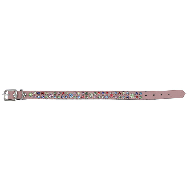 Dog collar - Soft Pink leather with multi coloured Swarovski crystals | 1.3cm wide - SIZE: 10" & 13"