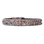 Dog collar - Soft Pink leather with multi coloured Swarovski crystals | 1.3cm wide - SIZE: 10" & 13"