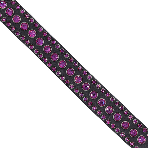 Dog Collar - Black leather with pink Swarovski crystals - SIZE 13" & 14"