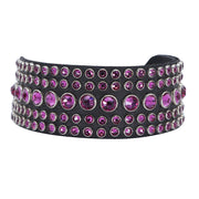 Dog Collar - Black leather with Pink Swarovski crystals - SIZE 14"