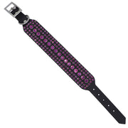 Dog Collar - Black leather with Pink Swarovski crystals - SIZE 14"