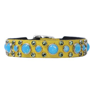 Dog Collar -Yellow w/ Swarovski crystals & glass cabochons - 3/4" wide - SIZE: 14"