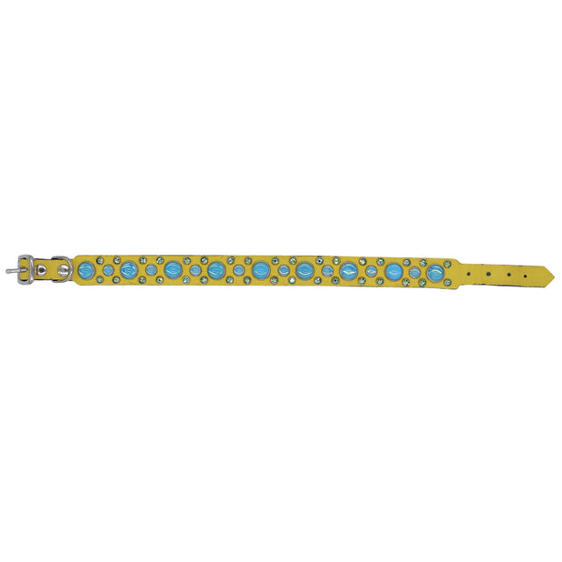 Dog Collar -Yellow w/ Swarovski crystals & glass cabochons - 3/4" wide - SIZE: 14"