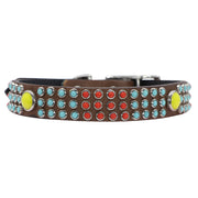 Dog Collar - Tribal coloured glass cabochons on tan leather - SIZE 16"
