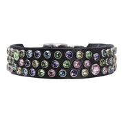 Swarovski crystals in multi colours on black leather - SIZE: 12"