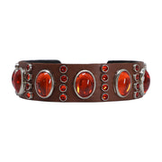 Dog Collar - Orange Swarovski crystals & glass cabochons on tan leather - SIZE 14"