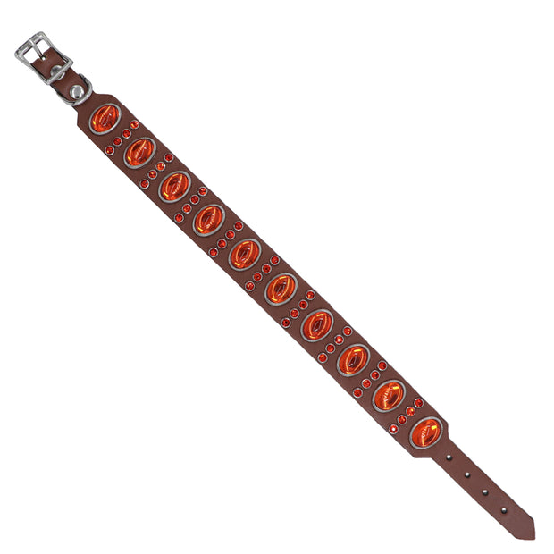 Dog Collar - Orange Swarovski crystals & glass cabochons on tan leather - SIZE 14"
