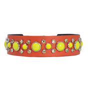 Dog Collar -Orange w/ Swarovski crystals & yellow glass stones - SIZE: 14"