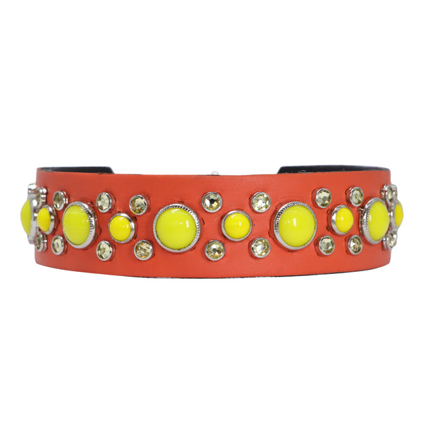 Dog Collar -Orange w/ Swarovski crystals & yellow glass stones - SIZE: 14"