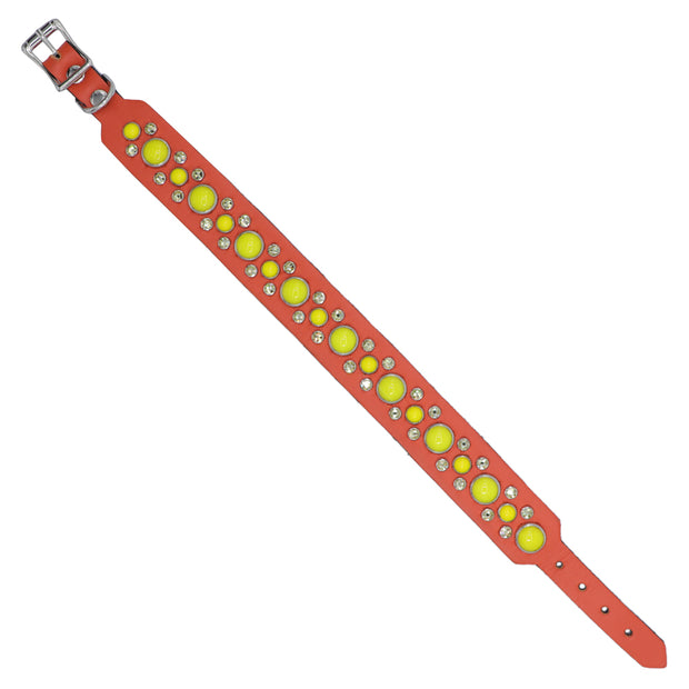 Dog Collar -Orange w/ Swarovski crystals & yellow glass stones - SIZE: 14"