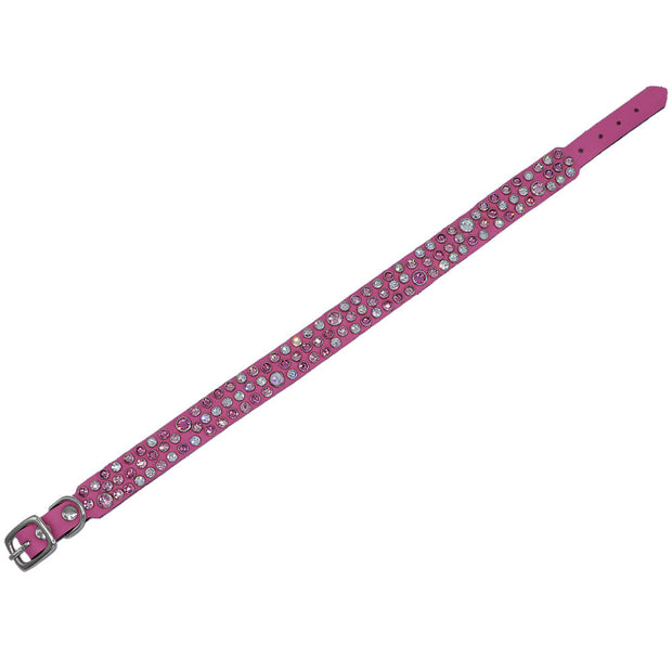 Dog Collar - Hot Pink leather w/ pink and clear Swarovski crystals - Yap Wear Store Albert Park | Pet Boutique