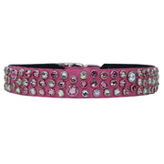 Dog Collar - Hot Pink leather w/ pink and clear Swarovski crystals | 2cm wide - SIZE 13" & 14"