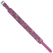Dog collar - Hot Pink leather with multi coloured Swarovski crystals | 2cm wide - SIZE: 10"