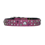 Dog Collar - Hot Pink leather w/ pink and clear Swarovski crystals |1.3cm wide - SIZE 12" & 13"