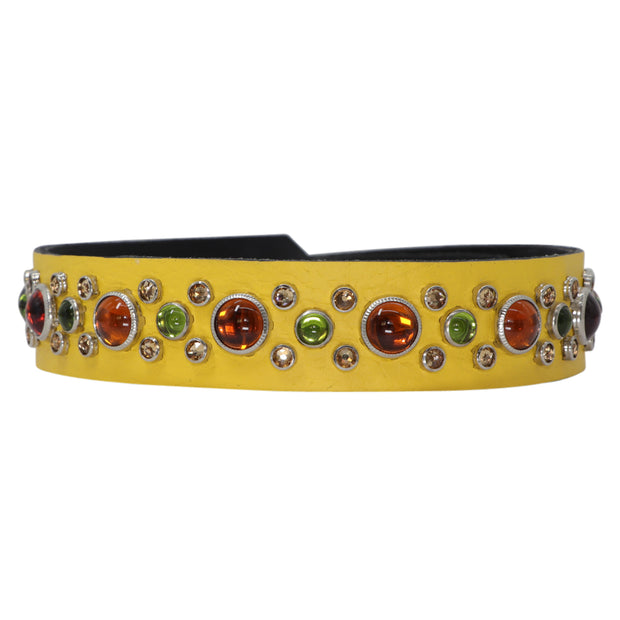 Dog Collar -Yellow w/ Swarovski crystals & glass cabochons - SIZES: 20"